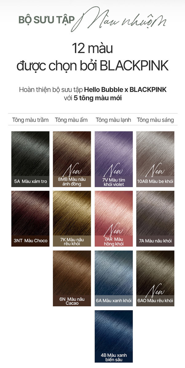 Bảng màu đa dạng của thuốc nhuộm tóc Mise En Scène Hello Bubble phiên bản mới