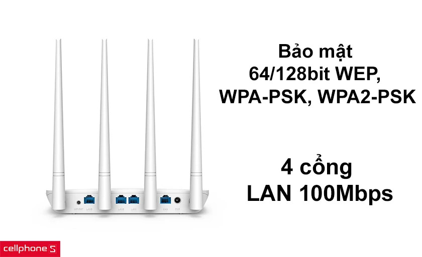 Các cổng kết nối LAN WAN và tính năng bảo mật của Tenda F6