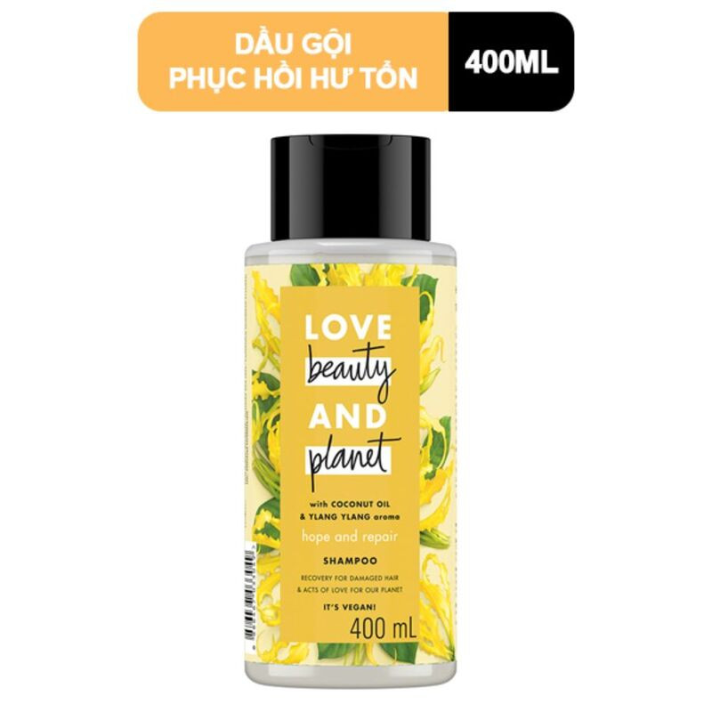 Chai dầu gội Love Beauty &amp; Planet Hope And Repair màu vàng phục hồi tóc hư tổn