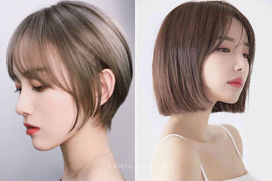 Cô gái trẻ với kiểu tóc bob ngắn uốn cụp thời thượng