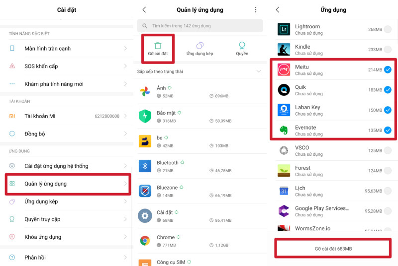 Giao diện xóa dữ liệu bộ nhớ cache của ứng dụng Android