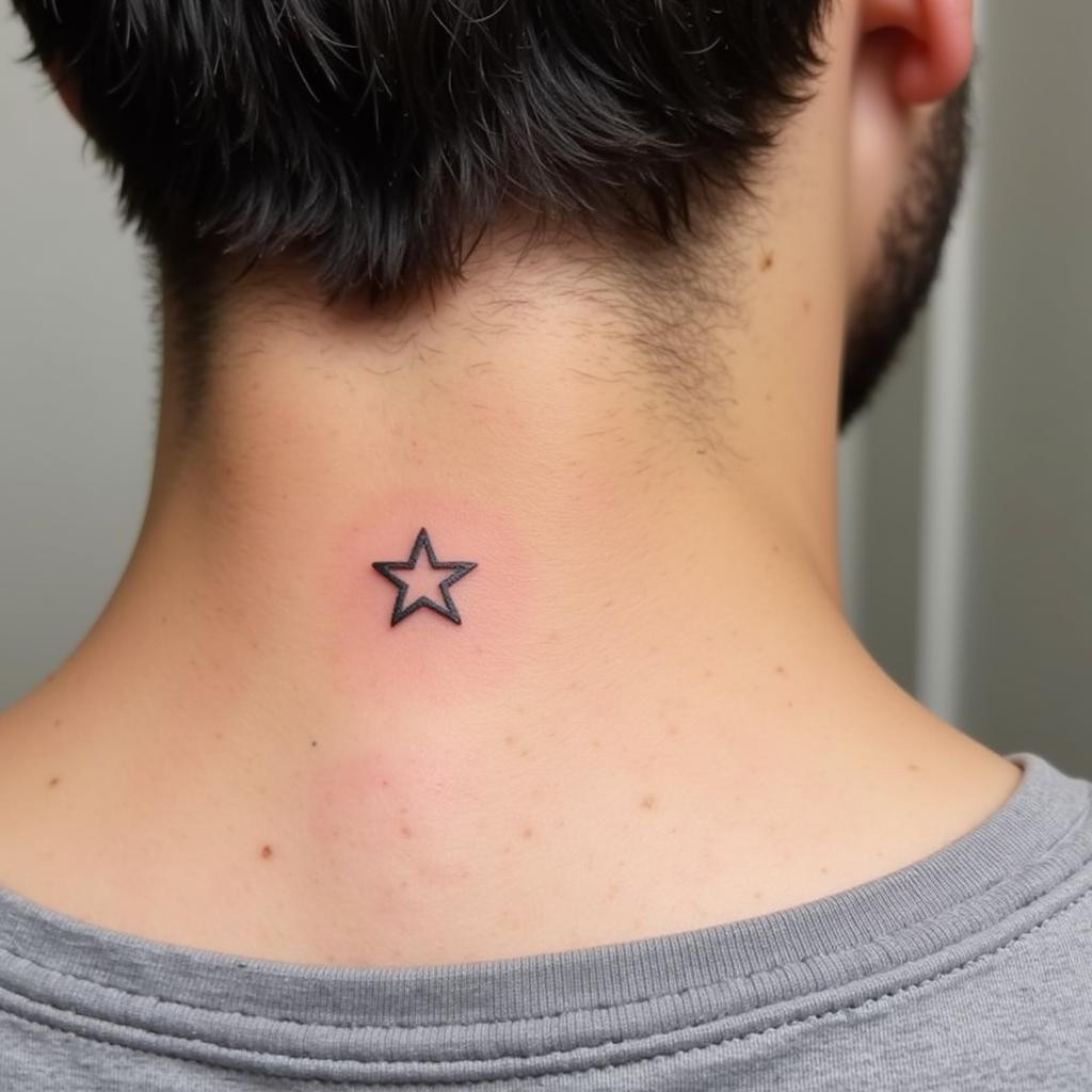 Hình xăm mini ngôi sao nhỏ ở cổ sau gáy phong cách kín đáo