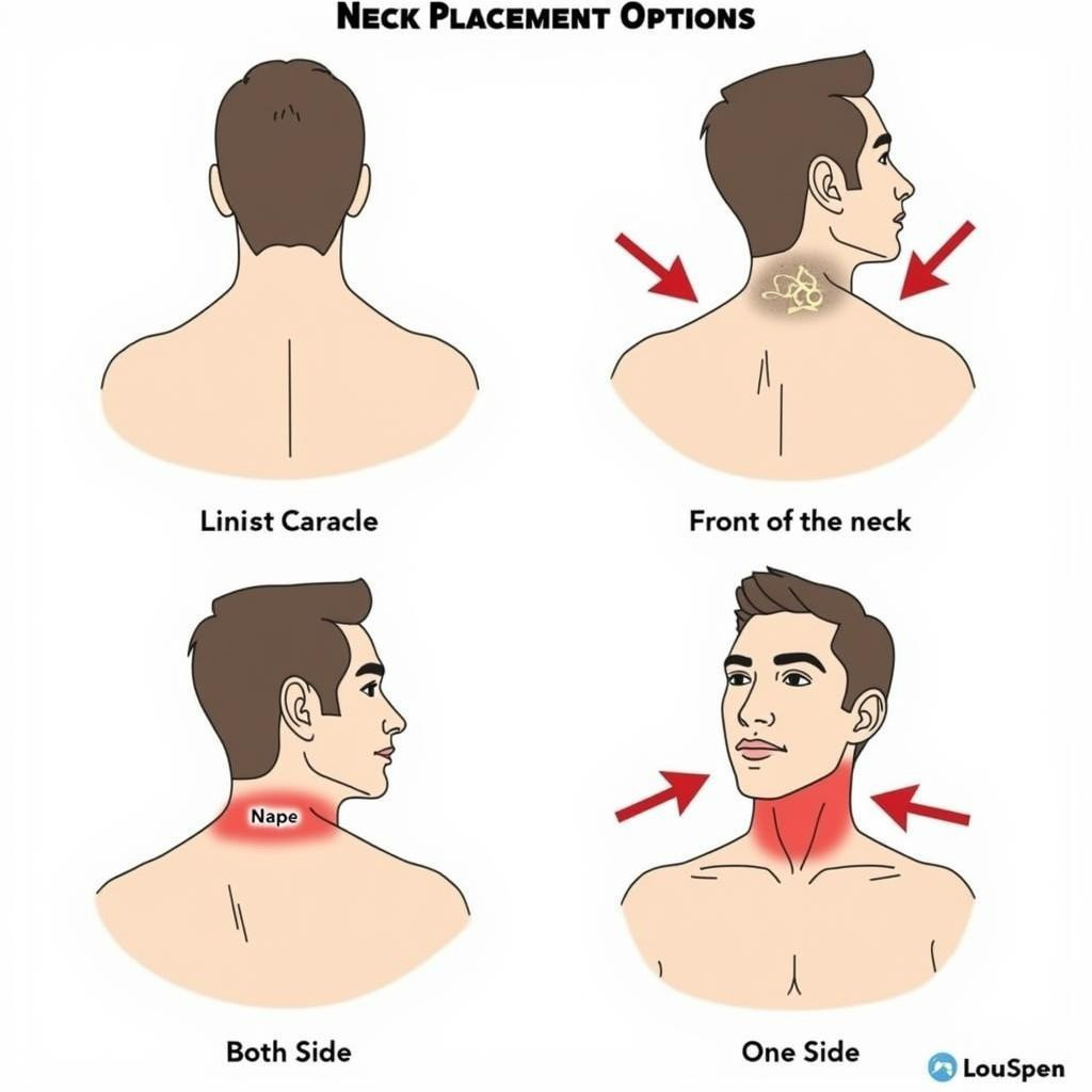 Illustration các vị trí xăm hình phổ biến ở cổ cho nam: Gáy, cổ trước, cổ hai bên, cổ một bên