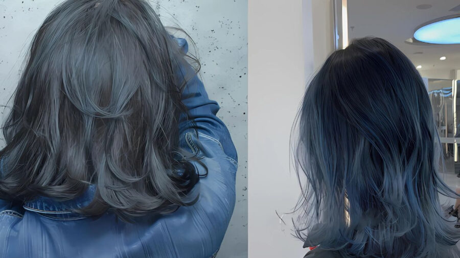 Kiểu tóc bob ngắn nhuộm balayage xanh đen cá tính