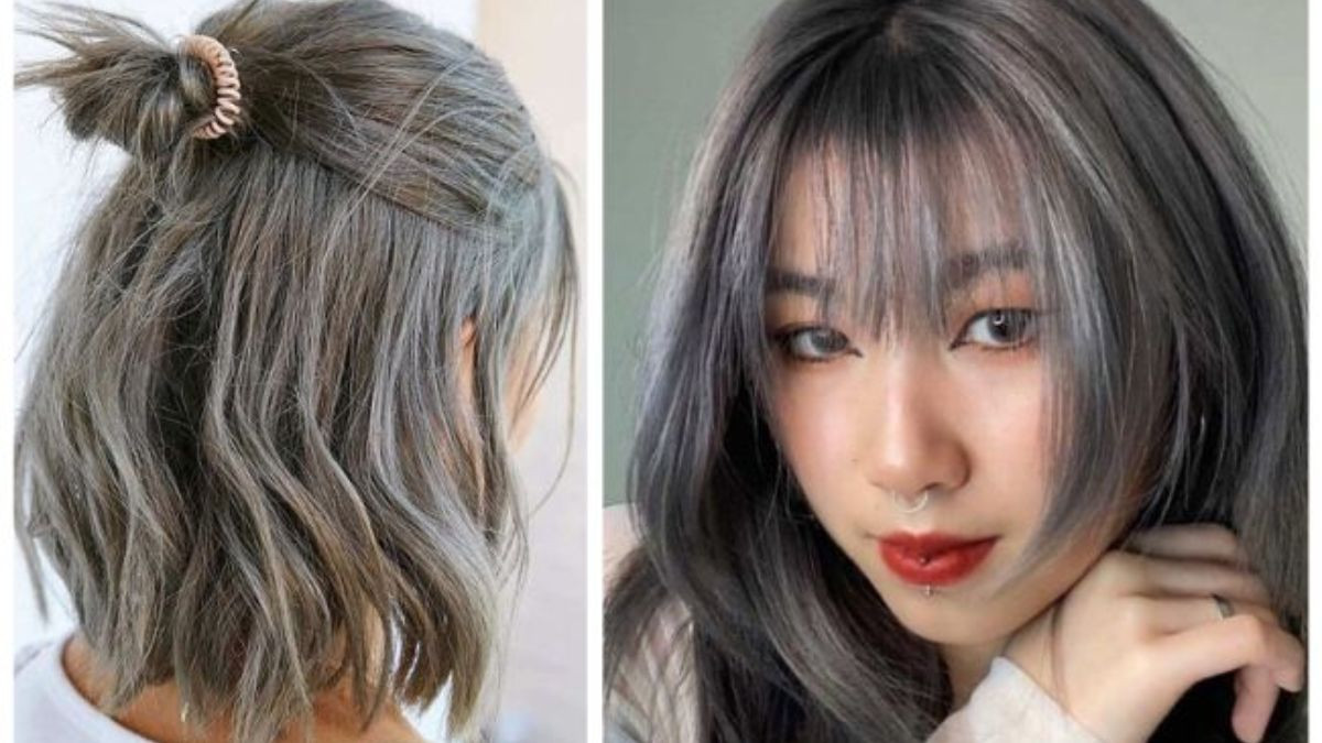 Kiểu tóc ngắn balayage xám khói sành điệu