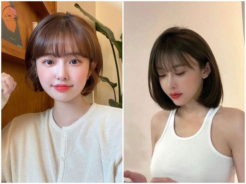 Kiểu tóc ngắn cho nữ mặt tròn với phần mái thưa