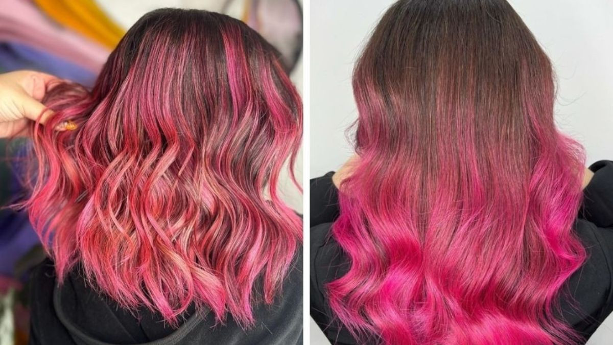 Mái tóc ngắn nhuộm balayage hồng ánh tím rực rỡ