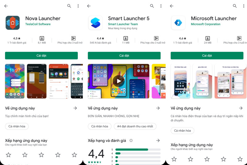 Màn hình chính với launcher tùy chỉnh trên điện thoại Android
