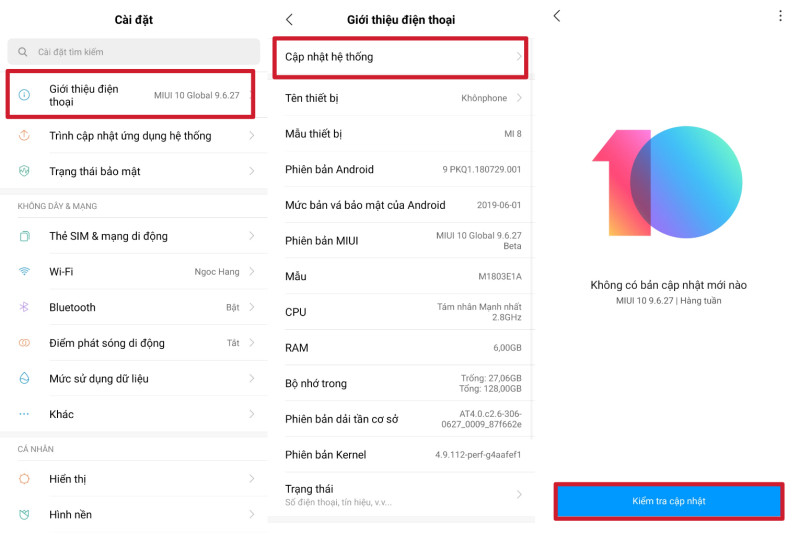 Màn hình kiểm tra cập nhật hệ thống Android