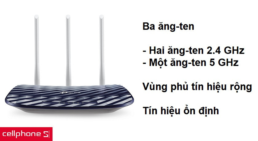 Mặt trước của Router phát wi-fi băng tần kép Ac750 Tp-Link Archer C20 với hiệu ứng góc cạnh