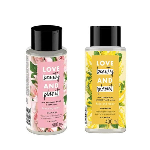 Một chai dầu gội Love Beauty & Planet 400ml với thiết kế bao bì thân thiện
