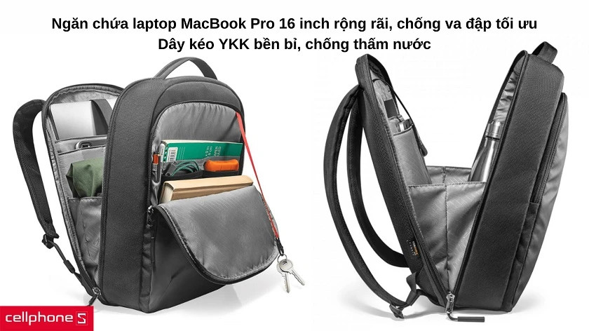Ngăn chứa laptop chống sốc của balo Tomtoc