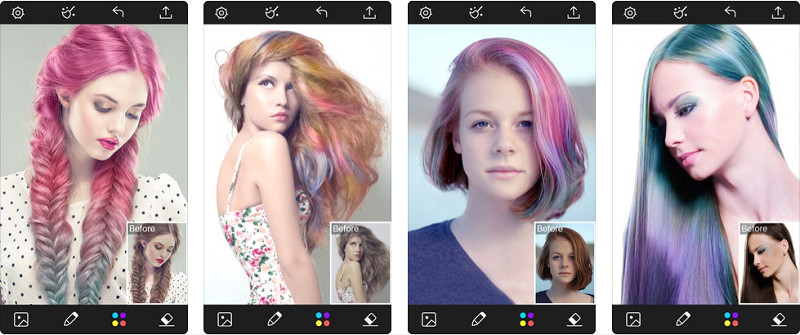 Người phụ nữ mỉm cười với mái tóc đổi màu bằng ứng dụng Hair Color Changer
