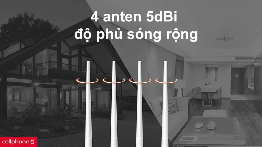 Router Tenda F6 với 4 anten 5dBi tăng cường phủ sóng