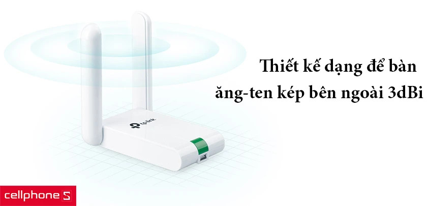 Thiết kế để bàn của USB wifi TP-Link TL-WN822N với ăng-ten xoay