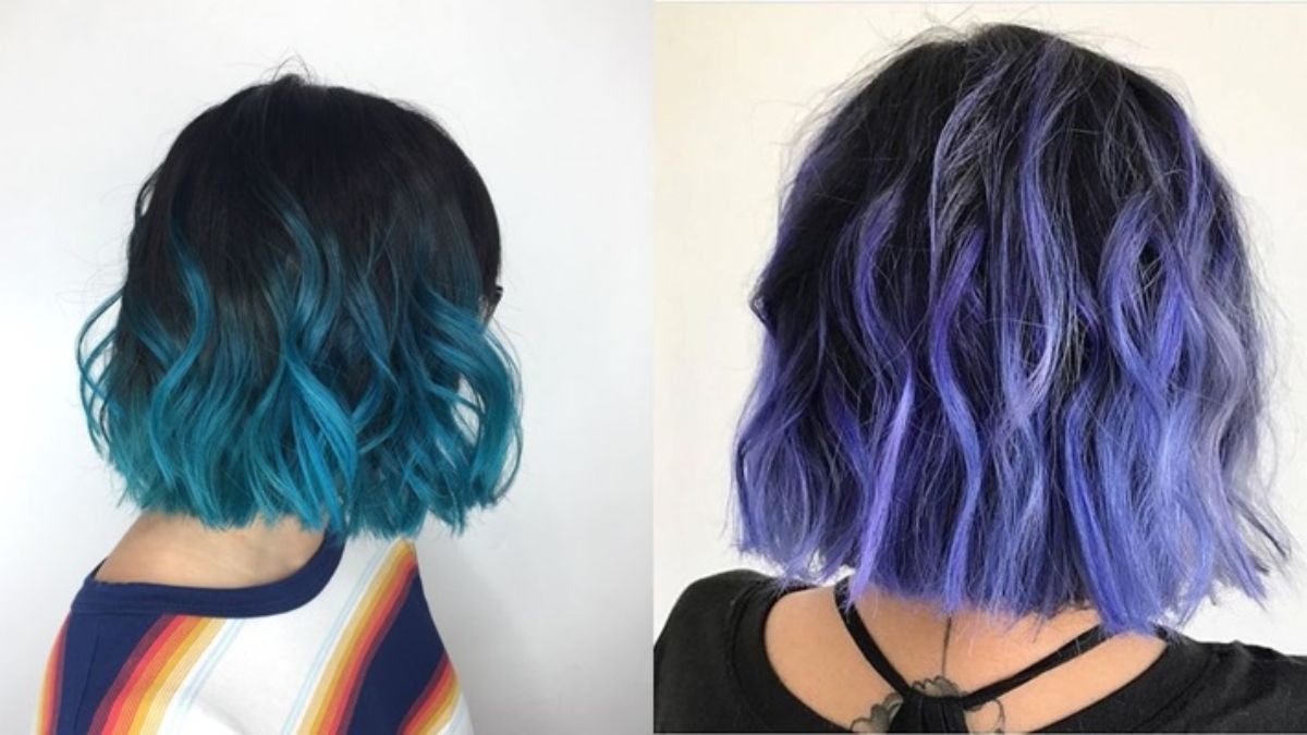 Tóc ngắn nhuộm balayage xanh dương cá tính