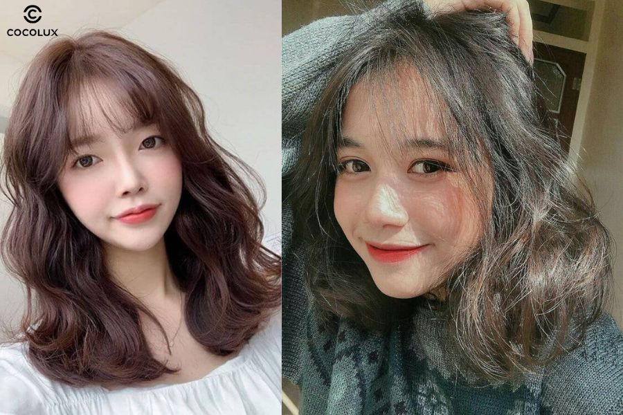Tóc xoăn sóng lơi ngang vai cùng mái thưa trẻ trung ngọt ngào