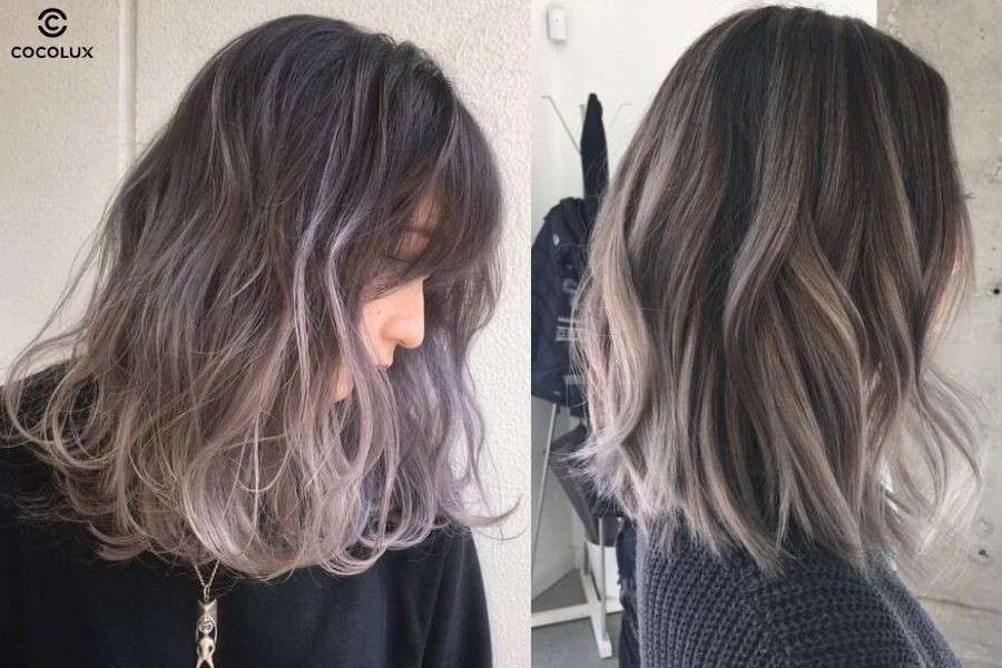 Tóc xoăn sóng lơi ngang vai nhuộm ombre tạo điểm nhấn