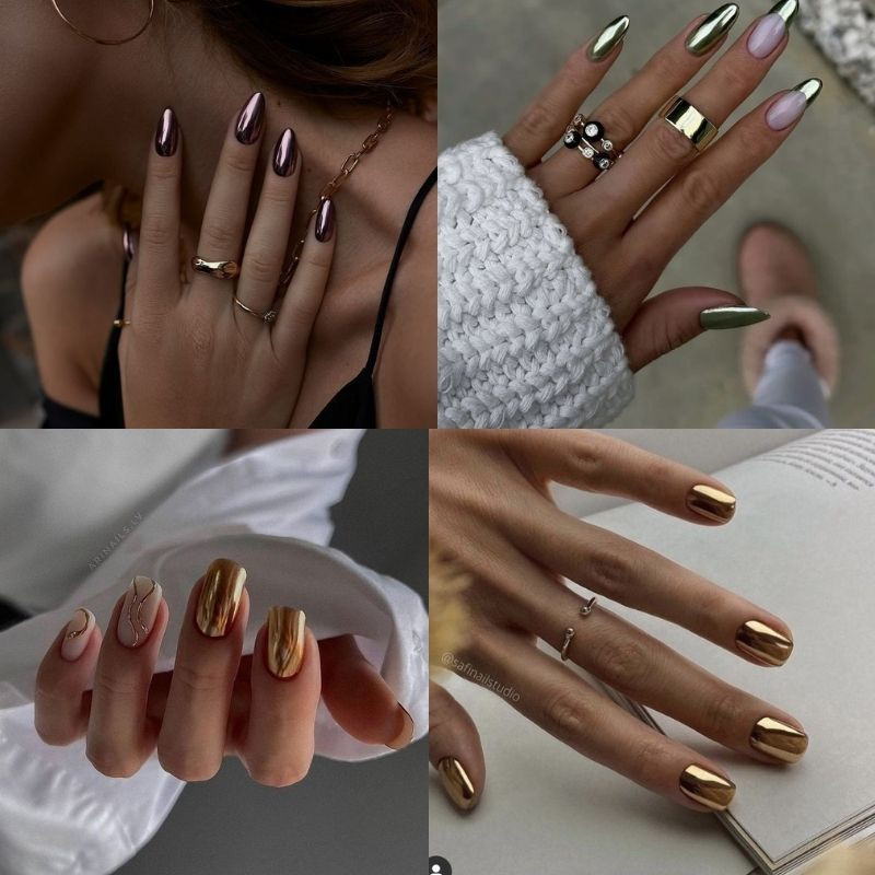 Mẫu nail tráng gương hiện đại tạo hiệu ứng bắt sáng cho da ngăm