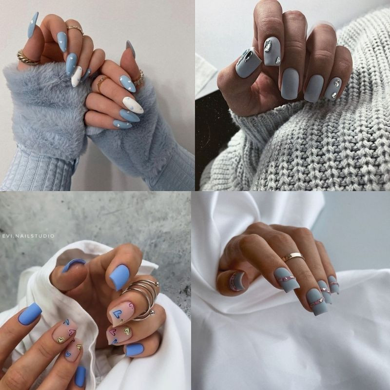 Mẫu nail xanh dương trầm ấm tôn vinh vẻ đẹp tự nhiên của da ngăm