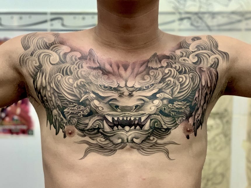 Khung hình xăm kỳ lân có vai trò rất quan trọng đối với tổng thể thiết kế